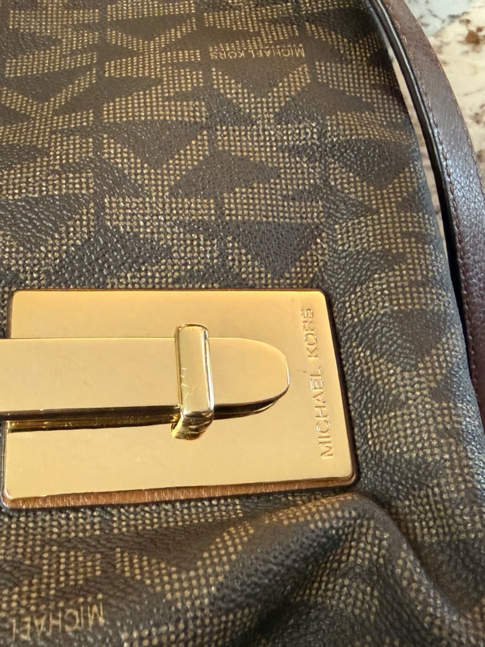 Michael Kors Brown and Tan Logo Satchel with Gold Hardware - Picture 6 of 9